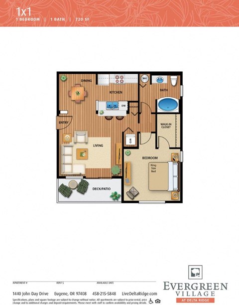 Evergreen at Delta Ridge Apartments 1.1 Flat Floor Plan